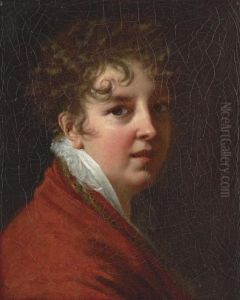 Portrait Of The Artist, Bust-length, In A White Lace Collar And A Red Shawl by Elisabeth Vigee-Lebrun