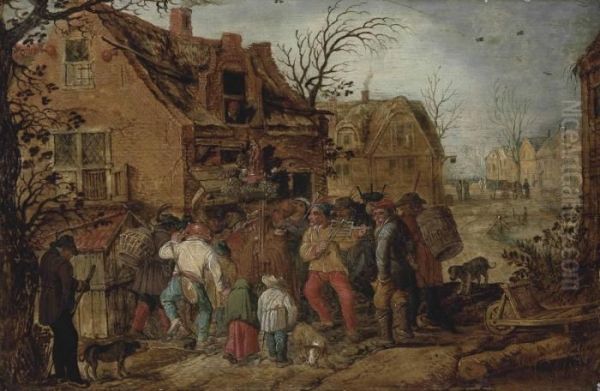 A Village Kermesse With Figures Outside An Inn - view 1