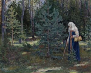 Gathering Mushrooms In The Forest by Sergey Arsenievich Vinogradov