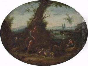 A) Paesaggio Lacustre Con Contadini E Armenti
