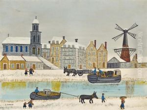 Ville Au Moulin Pres Du Canal En Hiver by Louis Vivin