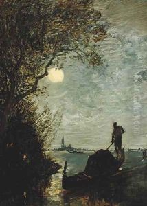 Moonlit Scene with Gondola by Felix Ziem