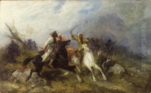 Battle Between The Cossacks And The Highlanders by Jozef Von Brandt