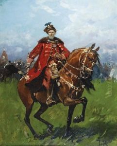 Hetman Stefan Czarniecki Na Koniu by Jozef Von Brandt