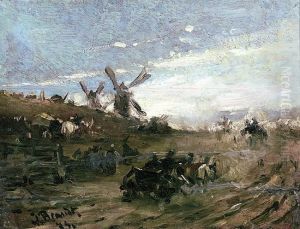 Pejzaz Z Obozem Wojskowym I Wiatrakami by Jozef Von Brandt