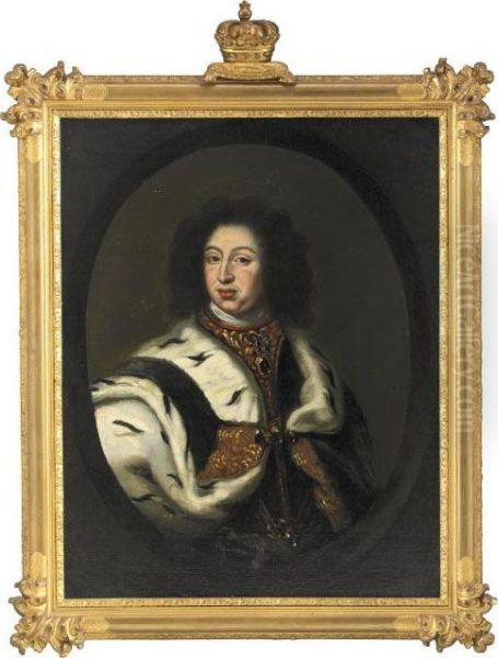 Portratt Av Kung Karl Xi Kladd I
Harnesk Med Gulddekor Samt Hermelinbramad Mantel - Midjebild - view 1