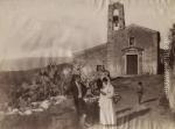 Sizilianisches Paar Und Kind
In Traditioneller Tracht Vor Kirche - view 1