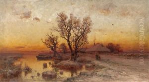 Sunset Over A Ukrainian Hamlet by Iulii Iul'evich (Julius) Klever