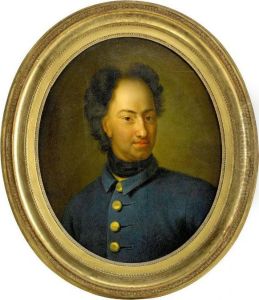 Portratt Av Karl Xii Ikladd Bla Uniformsrock Och Svart Halsduk - Brostbild