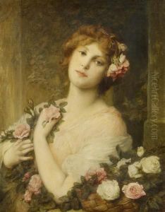 Portrait Of A Girl With Flowers by Gabriel Cornelius Von Max