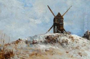 A Windmill: Effect of snow by Felix Ziem