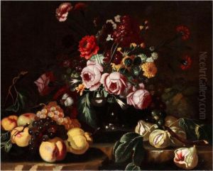 Blumenstilleben Mit Fruchten by Frans Werner Von Tamm
