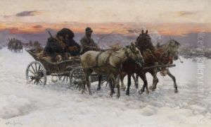 Evening Carriage Ride In The Snow by Alfred Wierusz-Kowalski