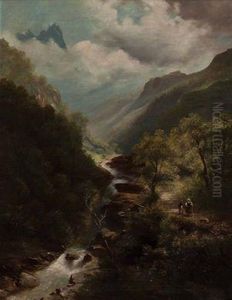 Hochgebirgstal Mit Bach Undwanderern