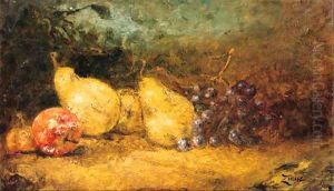 Grapes, pears, cherries and an apple on a table Grapes, pears, cherries and an apple on a table