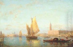 Bragozzi and Gondolas in the Bacino of San Marco with the Palazzo Ducale beyond, Venice by Felix Ziem