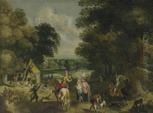 A Landscape With An Elegant Hunting Party - view 1