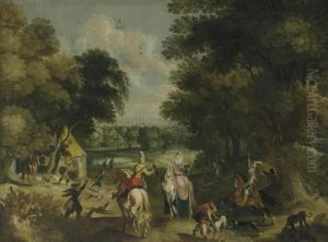 A Landscape With An Elegant Hunting Party by Sebastien Vrancx