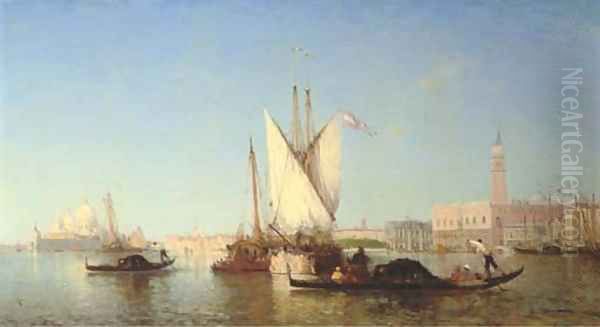Gondolas and shipping on the lagoon before the Doge's Palace, Venice by Felix Ziem