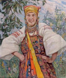 Jeune Ukrainienne En Costume Traditionel by Konstantin Semionov. Vysotsky