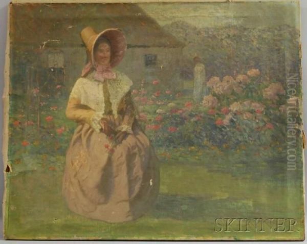 Woman Seated In A Garden Landscape - view 1