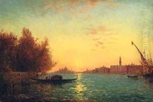 Venise, l'entree lointaine du Grand Canal au soleil couchant (Venice, the Grand Canal, sunset) by Felix Ziem