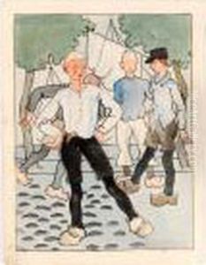 A Group Of Boys In Dutch Style Dress To A Cobbled Street by Albert Wainwright