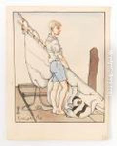 A Young Boy In White Shirt And Shorts Standing By A Sailing Rig Titled Kralingsche Plas by Albert Wainwright