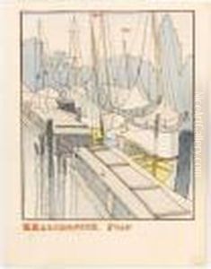 A Young Boy In White Shirt And Shorts Seated On The Harbour Side Amongst Sailing Boats by Albert Wainwright