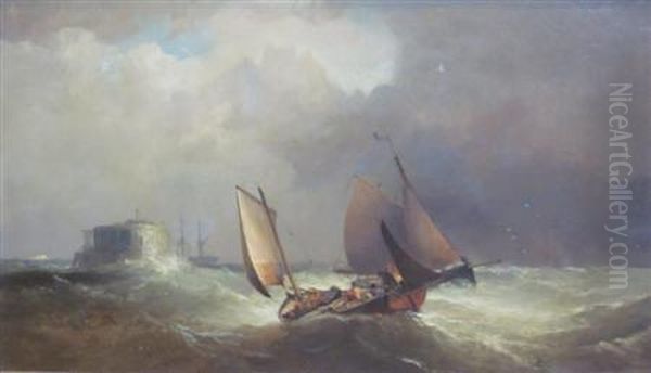 Figures And Fishing Boats In A Swell - view 1