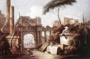Ancient Ruins with a Great Arch and a Column 1735-40 by Giuseppe Zais