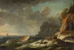 Barque En Perdition Pres D'une Cote Rocheuse by Pierre Joseph Wallaert