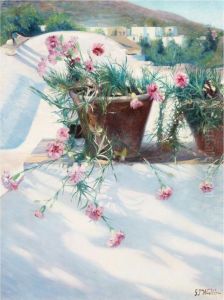 Mediterranean Still Life With Flowers by Gustaf Theodor Wallen