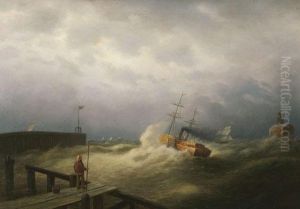 Raddampfer Vor Einer Hafenmole by Joseph Walter