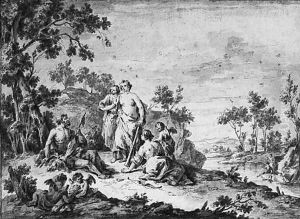 Hercules and Omphale in a Landscape by Giuseppe Zais