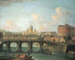 The Tiber, Rome, with the Castel Sant' Angelo and Saint Peter's in the background by Giuseppe Zais