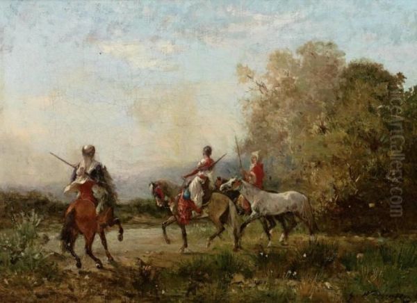 Paar Gemalde Mit Orientalischen Reiterszenen - view 1
