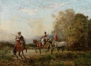 Paar Gemalde Mit Orientalischen Reiterszenen