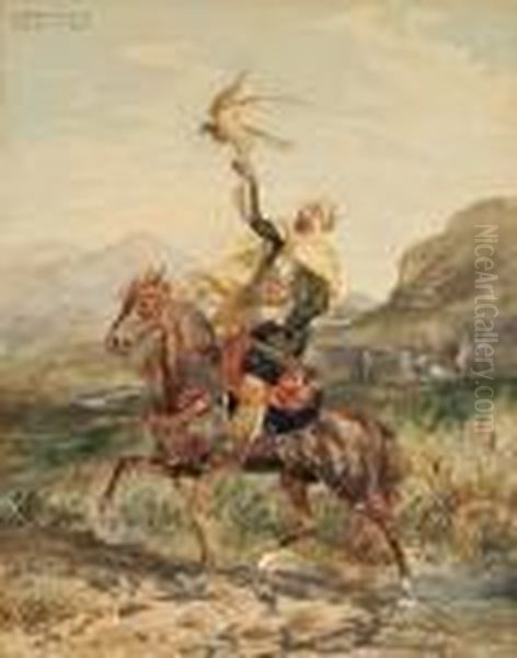 View Of An Arab Falconer On Horseback - view 1