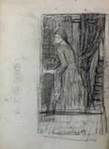 Woman Preparing To Open A Door From Inside by John William Waterhouse