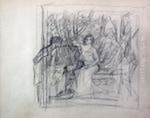 Man Watching A Seated Woman Pick Fruit by John William Waterhouse