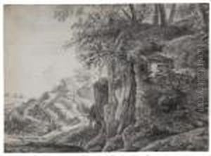 Rugged Landscape With A Cliff, And Figures On A Road