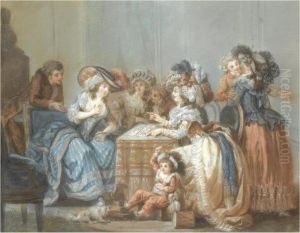 An Elegant Party Around A Table, Watching A Lady Having Her Fortune Told With Cards