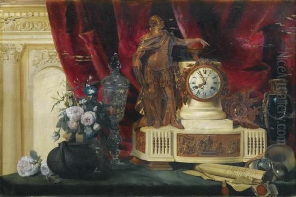 Nature Morte A La Pendule Et Vase De Sevres - view 1