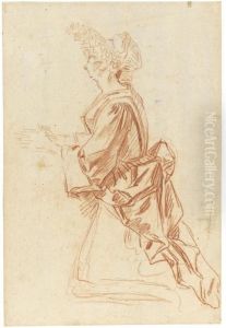 A Kneeling Woman Praying, Seen From The Side by Jean-Antoine Watteau