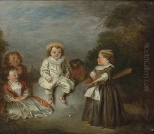 Follower Of Jean-antoine Watteau ; Group Of Children ; Oil On Panel by Jean-Antoine Watteau