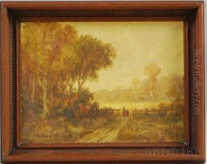 Autumnal Landscape With Figures At A Gate.