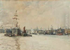 The Pool Of London Looking Towards St Paul's by Augustus Watford Weedon