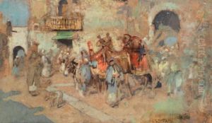 Foule Dans Une Rue Du Caire by Edwin Lord Weeks