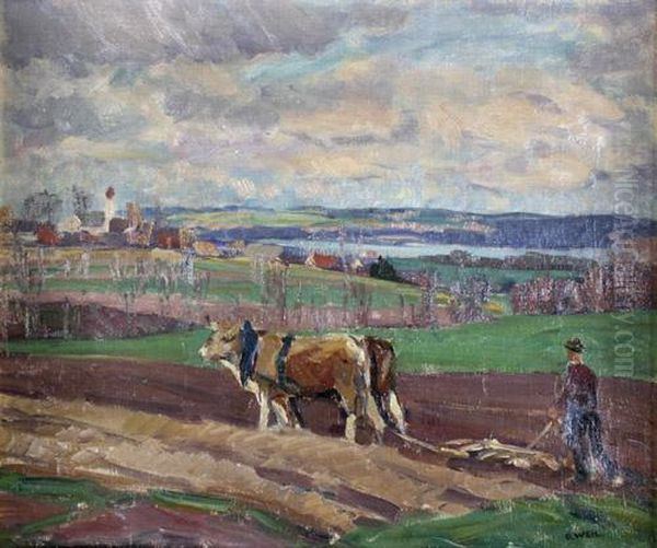 Pflugender Bauer In Voralpenlandschaft - view 1